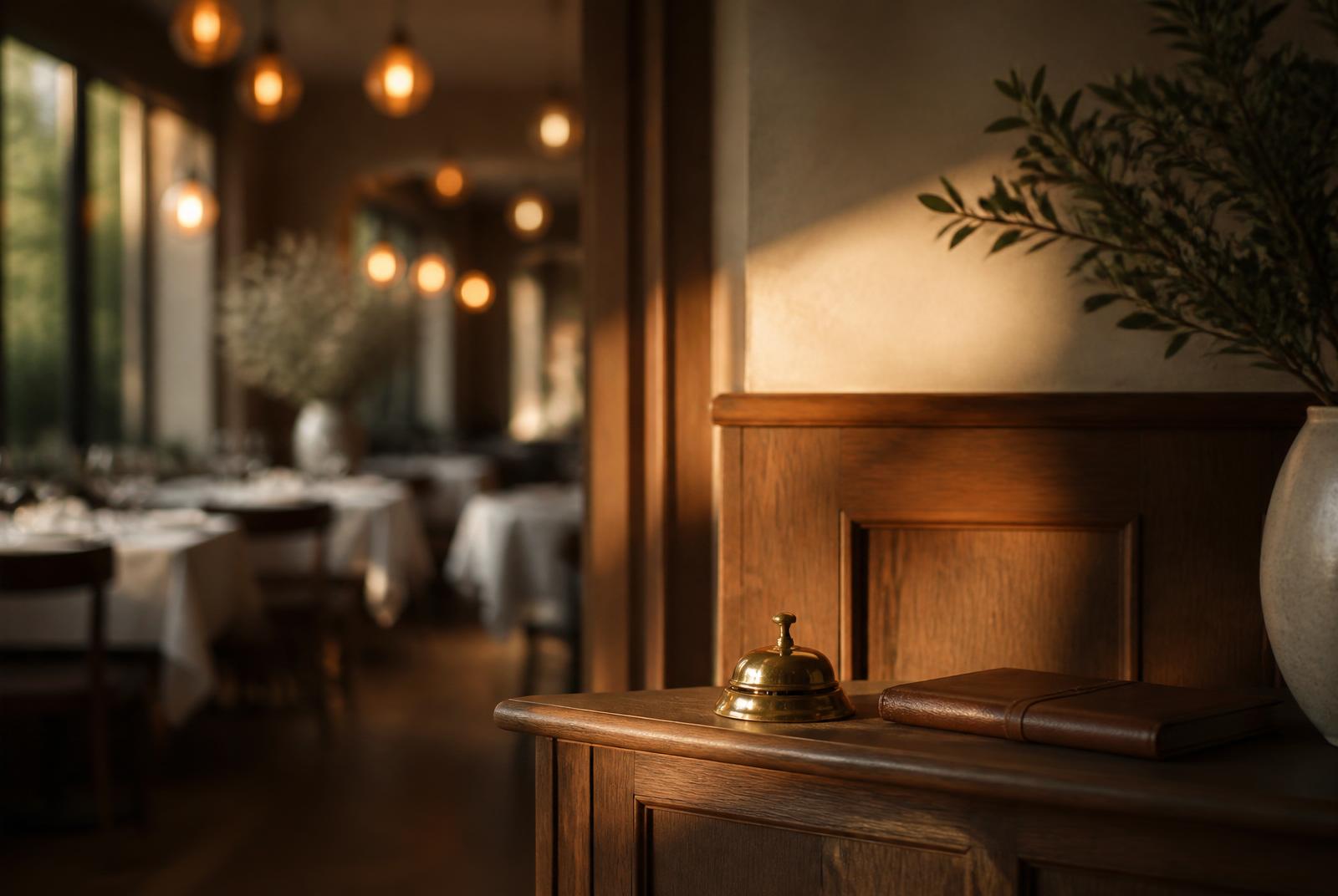 Restaurant reception at service — host greeting guests